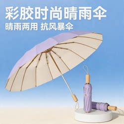 16-Rib Sunshade and Rain Protection Umbrella for Women, Large Reinforced Dual-Use Sun and Rain Umbrella, Double-Layer Manual Umbrella