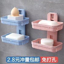 Punch-free soap box toilet drain creative wall hanging soap rack bathroom rack suction cup double soap box