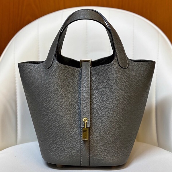 18/22 Imported Tc Cowhide Waxed Thread Hand-Sewn Basket Bag High-End Bucket Bag Genuine Leather Women's Handbag Tote Bag