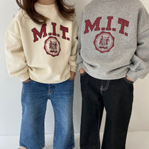 Autumn Korean version of childrens clothing for small and medium-sized children retro terry sweatshirt ins casual tops for boys and girls round neck parent-child clothing cross-border