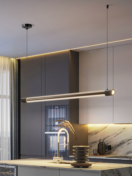Italian Minimalist Hao Yue Restaurant Chandelier, Modern Minimalist Designer Light Luxury Tea Room Island Table Dining Table Linear Strip Light