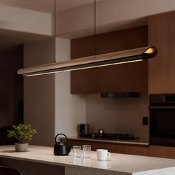 Moon-View Restaurant Chandelier, Modern Minimalist Designer, Light Luxury Tea Room Island Table, Dining Table, Mid-Century Style, Linear Strip Lighting