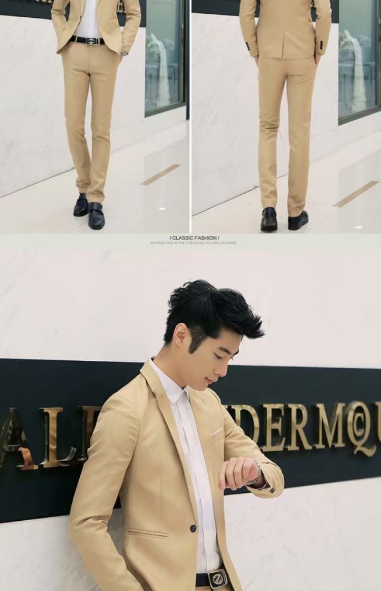 Bộ đồ nam giới trẻ trung Hàn Quốc Slim bộ đồ nhỏ hai mảnh dành cho sinh viên áo dài nam