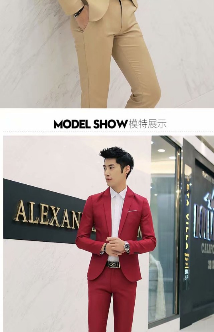 Bộ đồ nam giới trẻ trung Hàn Quốc Slim bộ đồ nhỏ hai mảnh dành cho sinh viên áo dài nam