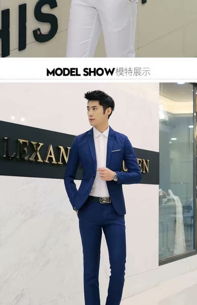 Bộ đồ nam giới trẻ trung Hàn Quốc Slim bộ đồ nhỏ hai mảnh dành cho sinh viên áo dài nam