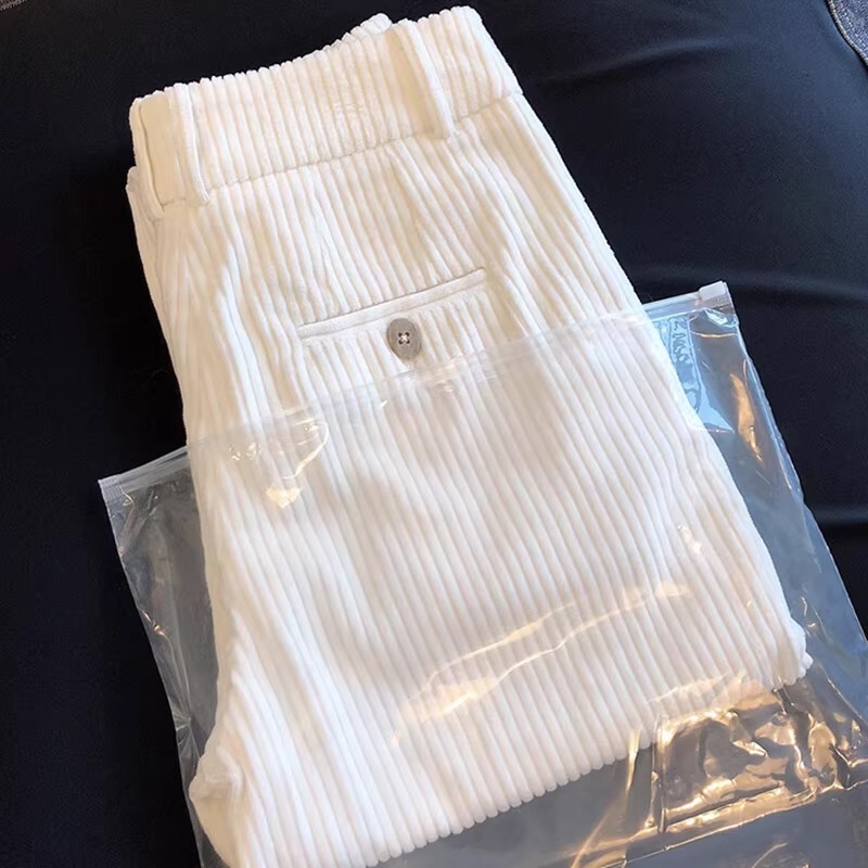 High-End White Corduroy Straight-Leg Pants for Women, Autumn and Winter 2025 New Popular Style, Petite Slim-Fit Jogger Pants