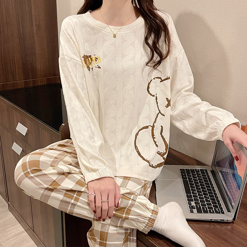 Han edition of pajamas Ms. Spring and Autumn 2023 new cotton cartoon cute students large - size long - sleeved summer home suit