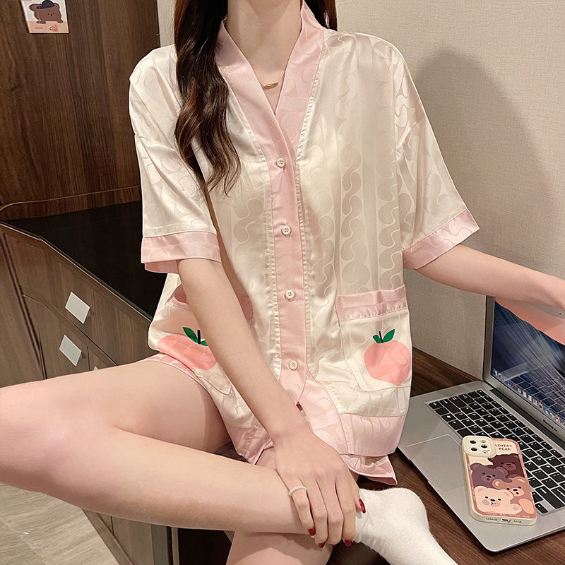 The sleepy women ice wire summer thin 2022 new honey peach sweet costume two sets of home suit