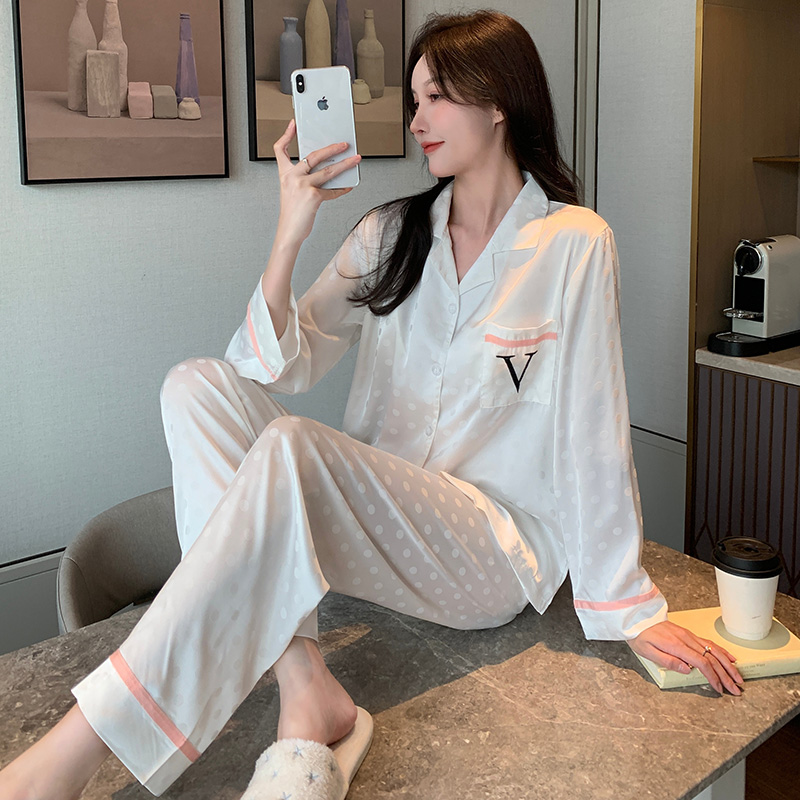 True silk sleepwear women's spring and autumn season ice and snow silk long sleeves 2022 new suit Podot senior senses tennis red home dress