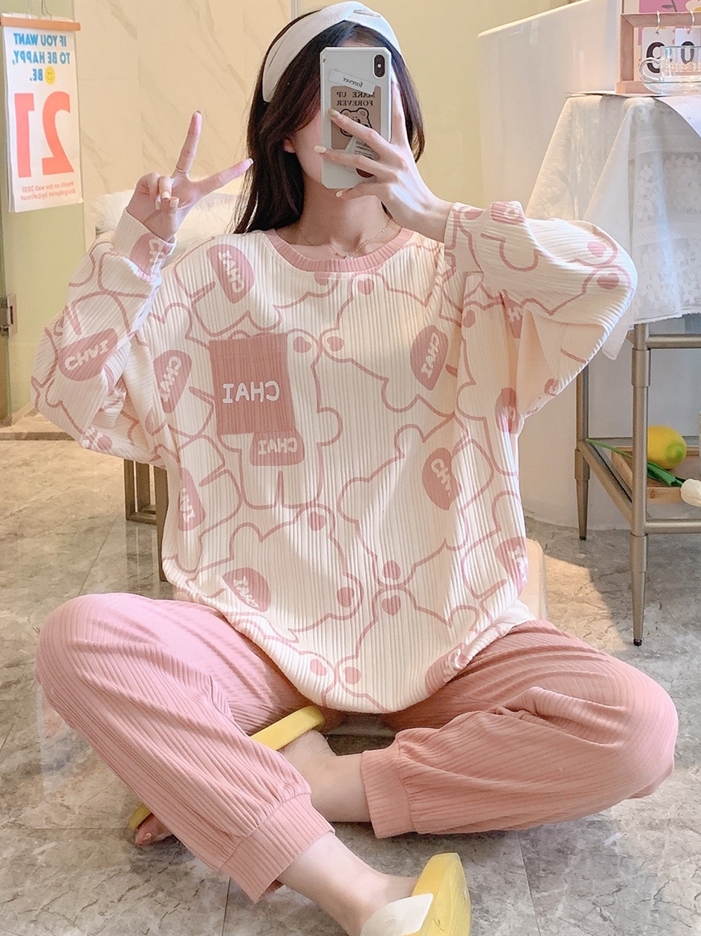Sleepwear Lady Spring Autumn Pure Cotton Long Sleeve Cartoon Foreign Pie Advanced Sensuo Red Pops 2022 New Home Suits Cute