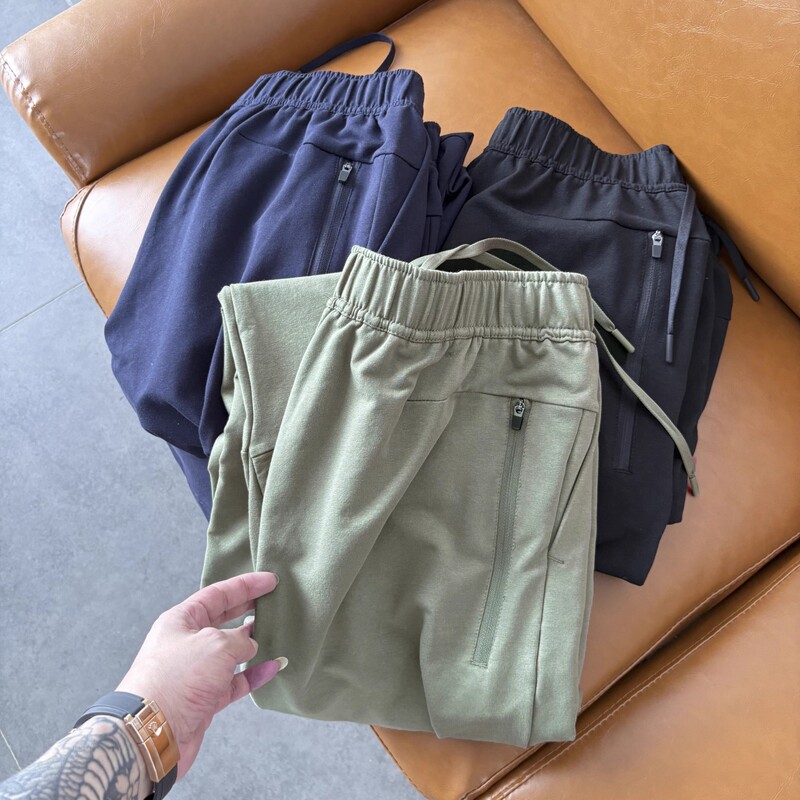 High-Volume, Low-Cost Spandex Stretchy Terry Fabric, Three-Dimensional Cut, Sports Running Fitness Zipper Sweatpants, Long Pants for Men