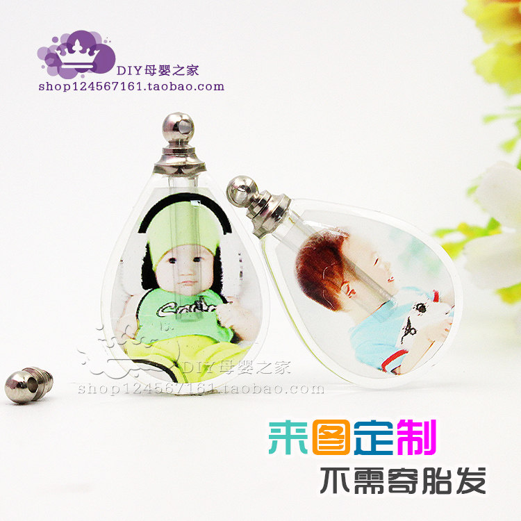 Fetal hair souvenir diy homemade crystal drop shaped necklace pendant Custom baby baby photo fetal hair pendant