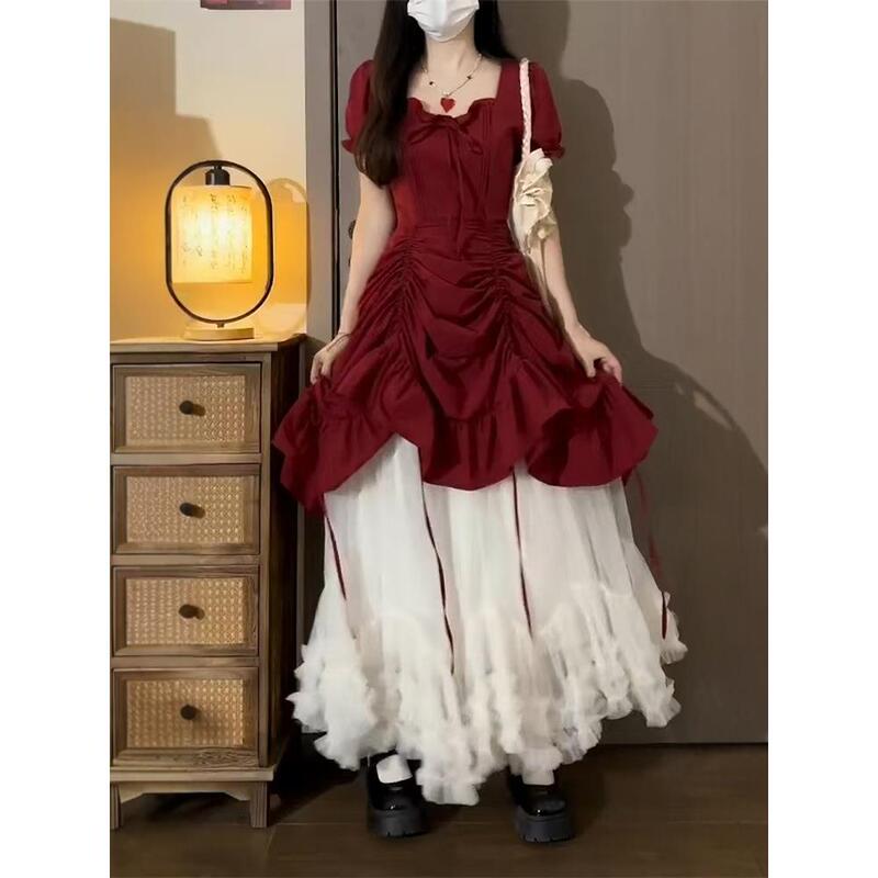 Designed and Elegant, Three-Wear Puff-Sleeved Dress for Women, Summer Waist Slimming Look, Drawstring Ruffles, Beautiful Skirt
