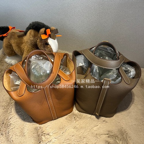 2026 New Handmade Elephant Gray Vegetable Basket Bucket Bag P18 Fashionable European and American Universal Style Women's Bag Tc Leather