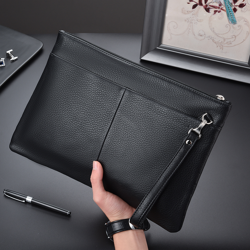Hong Kong Men's New Handheld Handbag Letter Enveloping A4 Paper File Package Large Capacity Business briefcase Briefcase Wave