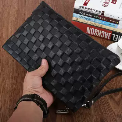 Hong Kong men's new handbag leather clutch large-capacity clutch envelope bag clip bag plaid men's bag