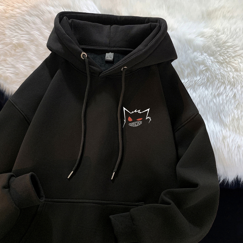 Hooded Sweatshirt for Men, Versatile Style for Students, Suitable for Spring, Autumn, and Winter, Fleece-Lined, Thick, Gengar, Devil, American-Style Trendy Brand Top, Jacket