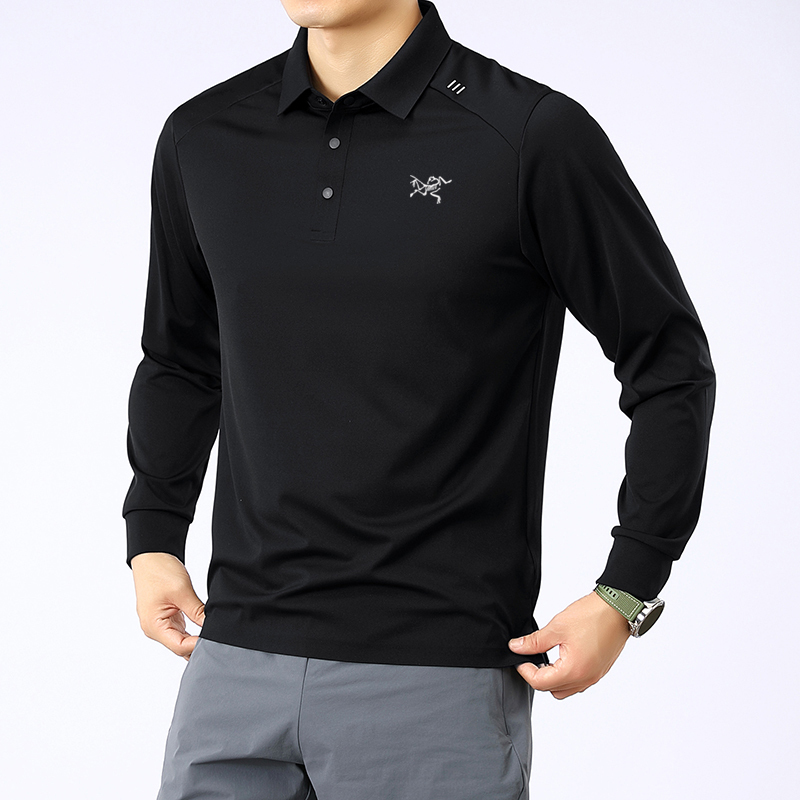 Outlet Clearance: New Long Sleeve Polo Shirt for Men, Turn-Down Collar, Business Casual, Solid Color, Embroidered Base T-Shirt
