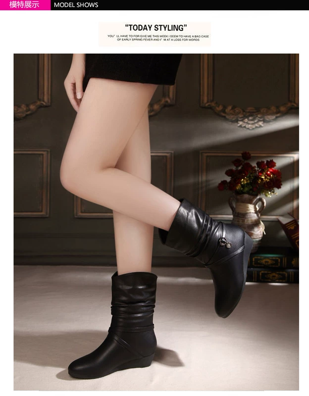 2017 mùa thu và mùa đông new Belle pha lê guest leather giày boots của phụ nữ khởi động đầu tròn khởi động của phụ nữ với ống khởi động