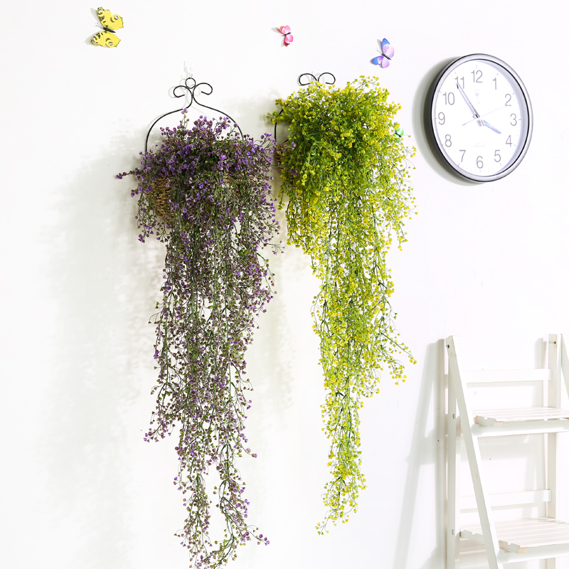 Simulation Gold Bell Willow Hanging Decorative Flower Fake Flower Rattan Plastic Flower Vine Green Plant Wall Hanging Basket Indoor Ceiling