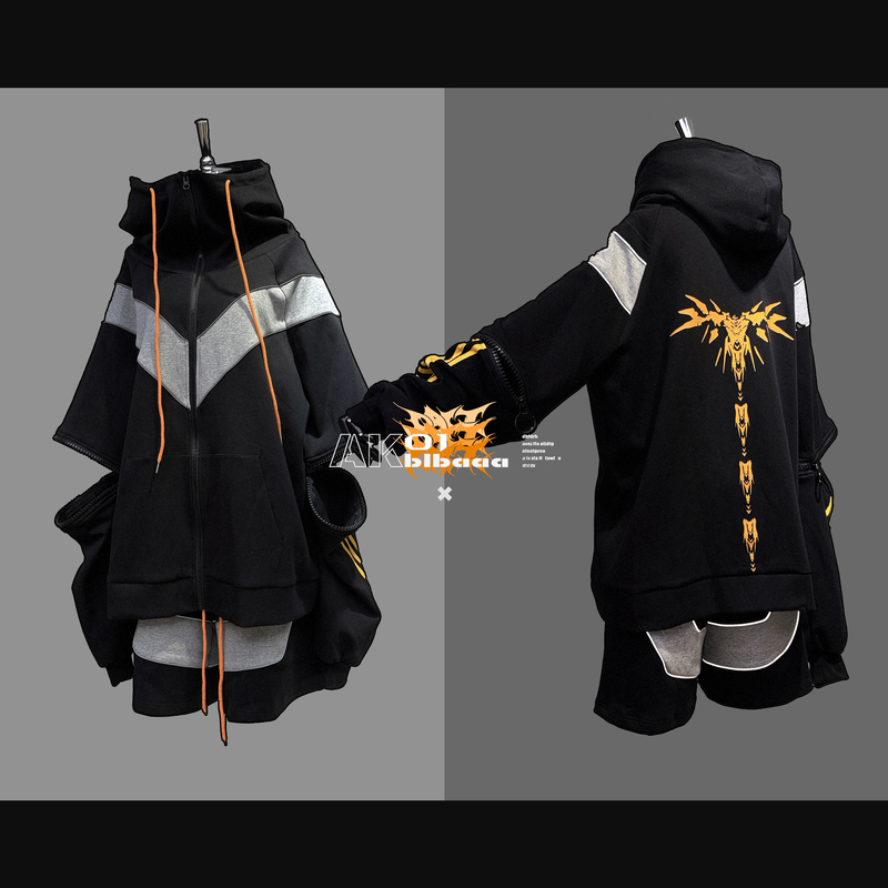 【Apocalypse Machinery a X Dali】Collaboration Functional Hoodie Jacket Shorts Set - Black and Orange Type