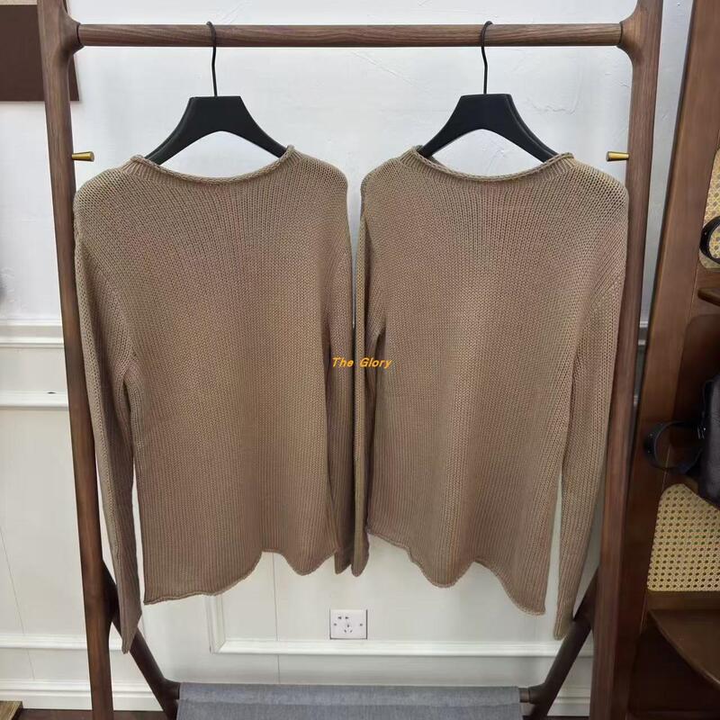 【Glory】Special Clearance Sale! Row Style 2024 Rolled-Edge Khaki Knit Blend Sweater, Unisex