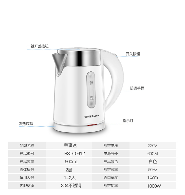 Rongshida du lịch ấm đun nước điện công suất nhỏ ký túc xá hộ gia đình nhỏ cầm tay nhỏ ấm đun nước nhỏ - ấm đun nước điện ấm siêu tốc điện máy xanh