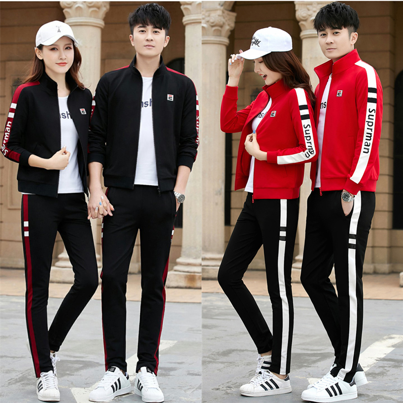 2026 Spring and Autumn Couple Sets Men's Running Sportswear Women's Casual Sets Pure Cotton Sweatshirt Three-Piece Set
