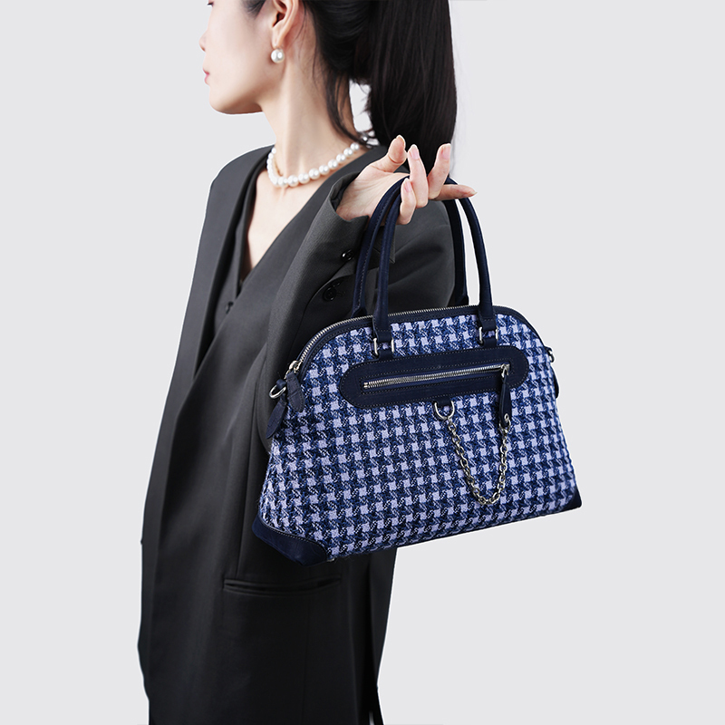 [Shell Tote] Linton British Imported High-End Chanel-Style Blue and Purple Tweed Shell Tote Handbag and Crossbody Bag