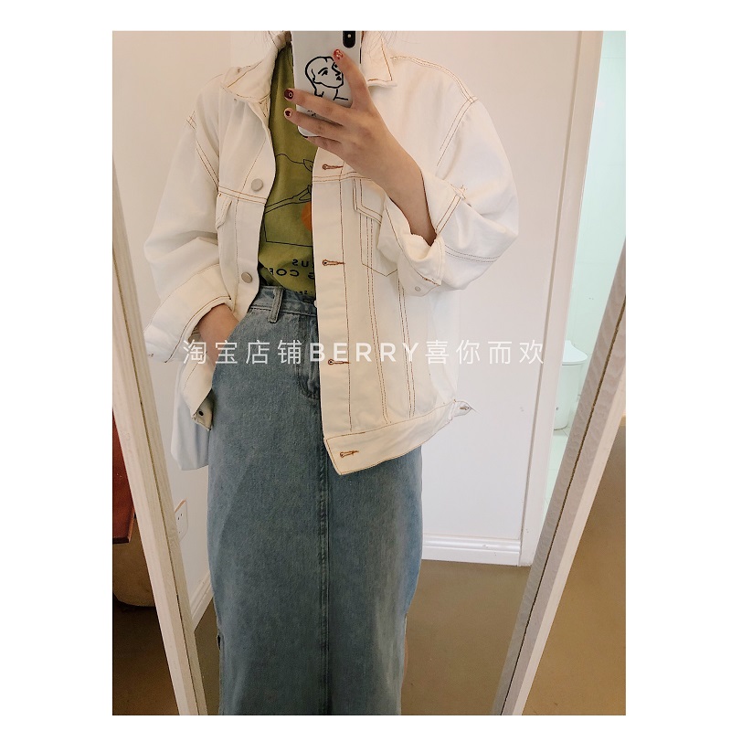 Berry thích bạn và niềm vui Pang Tùy chỉnh váy xẻ dài váy denim nữ eo cao Hàn Quốc xuân hè - Váy mẫu chân váy công sở