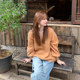 Berry likes you and likes bulky custom-made v-neck all-wool brushed soft and waxy sweater lazy loose slimming top