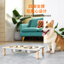 Giant small cute anti-turn dog rice basin rack high double bowl high foot gold wool neck and neck spinal food basin pet supplies