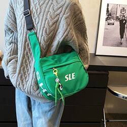 Korean Style Trendy Brand Letter Canvas Bag for Women, Green Crossbody Bag, Casual Street Dumpling Bag