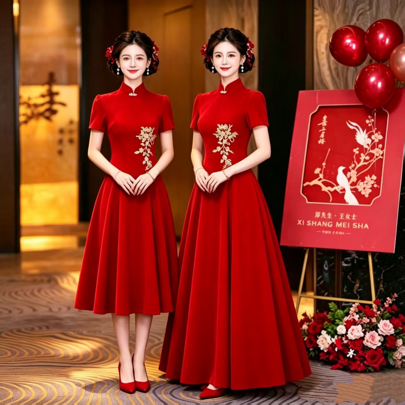 New Chinese-Style Welcome and Award Ceremony Attire, Choir Performance Dress, Long Gown, Traditional Music Host Dress, Cheongsam for Women