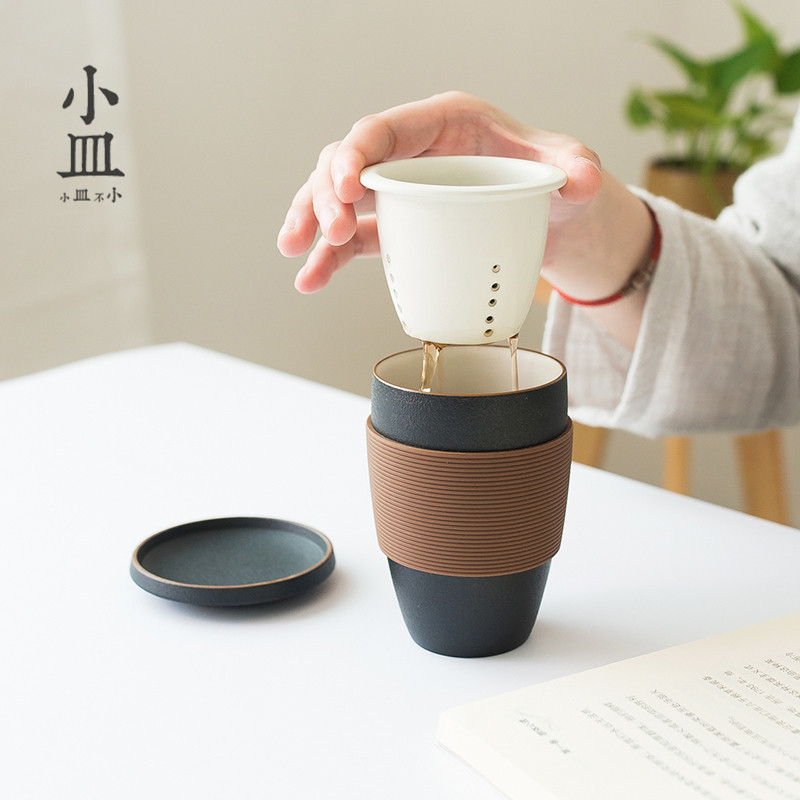 Small cuvette tea cup ceramic tea water separation with filter screen Water cup Office men and women Mark cup lettering customized