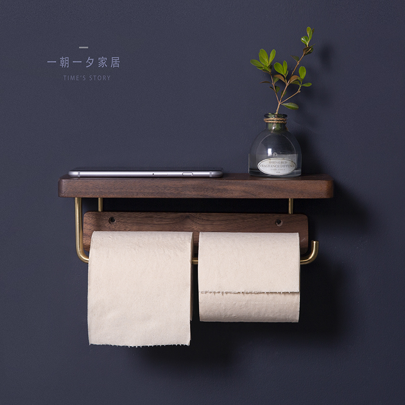 Roll paper holder free punching bathroom tissue holder toilet solid wood creative Nordic style toilet paper rack tissue box