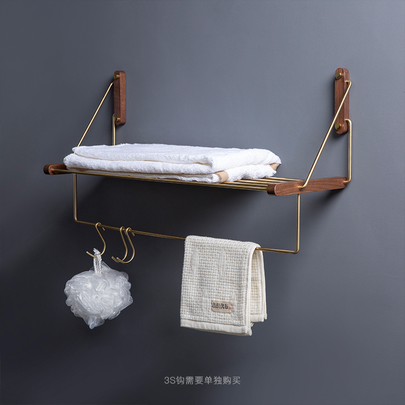 Towel rack bathroom towel rack free punching bathroom rack wall hanging solid wood toilet hanging rod rack storage rack