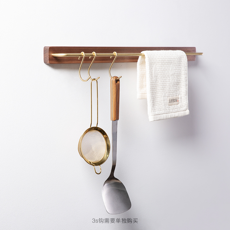 Kitchen rod hanging rod punch-free solid wood nail-free multi-functional kitchen hook wall hanging rack single rod wall hanging rack