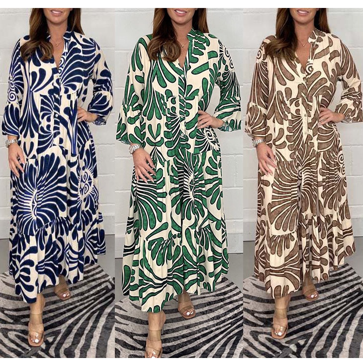 2023 Autumn and Winter New Style Amazon Wish Independent Site Cross-Border Women's Printed Loose Casual Women's Dress