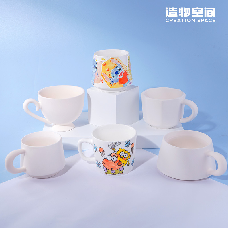 Craft Space Pottery Blank Cup Handmade DIY Painted Water Cup Jingdezhen Ceramic High White Clay Household Blank
