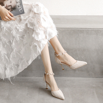 2022 Exploits High Heels Shoes Woman Fine Heel Ladies Wind Shoes New Coarse Heels 100 Hitch Summer Pointy Single Shoe Woman