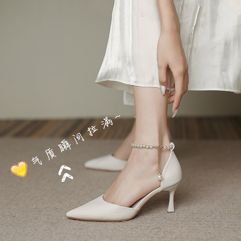 Black high heels women's stiletto heels temperament 2022 summer new design niche pointed French single shoes fairy style