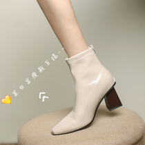 White Boots Spring Autumn High Heel Martin Boots 2022 New Womens Single Boots Inglées Rudena Heel Short Boots Winter Women Boots