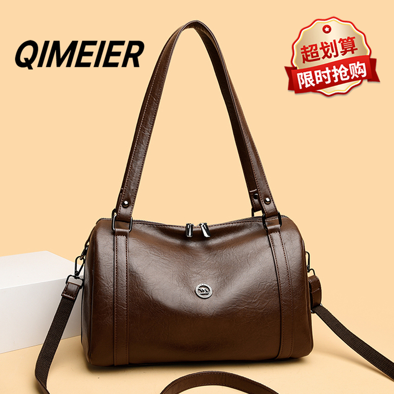 Genuine Leather Shoulder Underarm Bag 2026 New Retro Fashion Boston Pillow Bag Large Capacity Handbag Crossbody Bag for Women