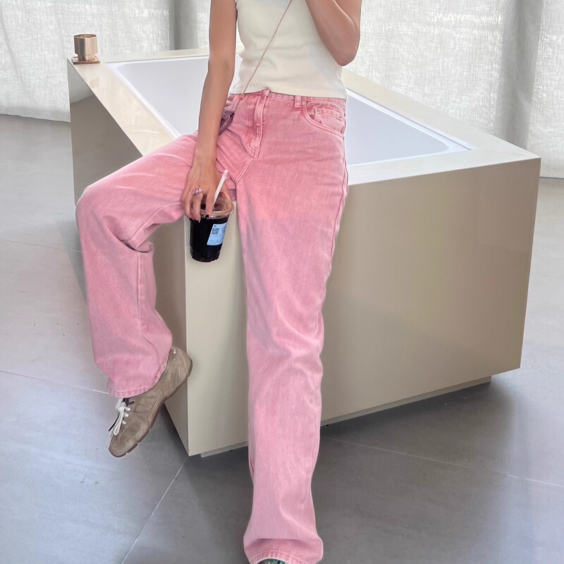 I Insist Miu Style Japanese Imported Kairaha Denim Fabric Pink Washed Jeans