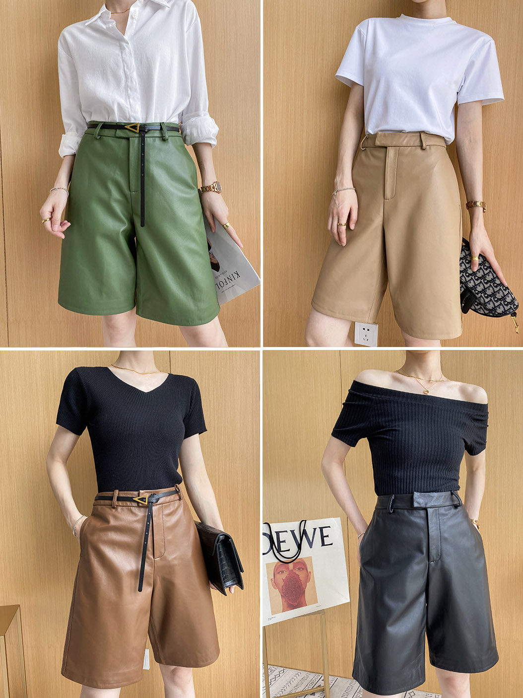 2020 New Fashion Sheep Leather Leather Leather Pants Women Shorts High Waist 50% Pants 50% Pants Loose Broadlegged Pants Outside