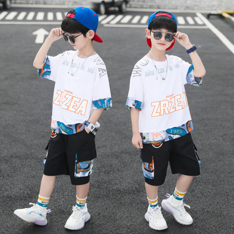 Boy Summer Clothing Suit 2022 New CUHK Boy Boy Summer Handsome Short Sleeve Sports Summer Trendy Tide Cool