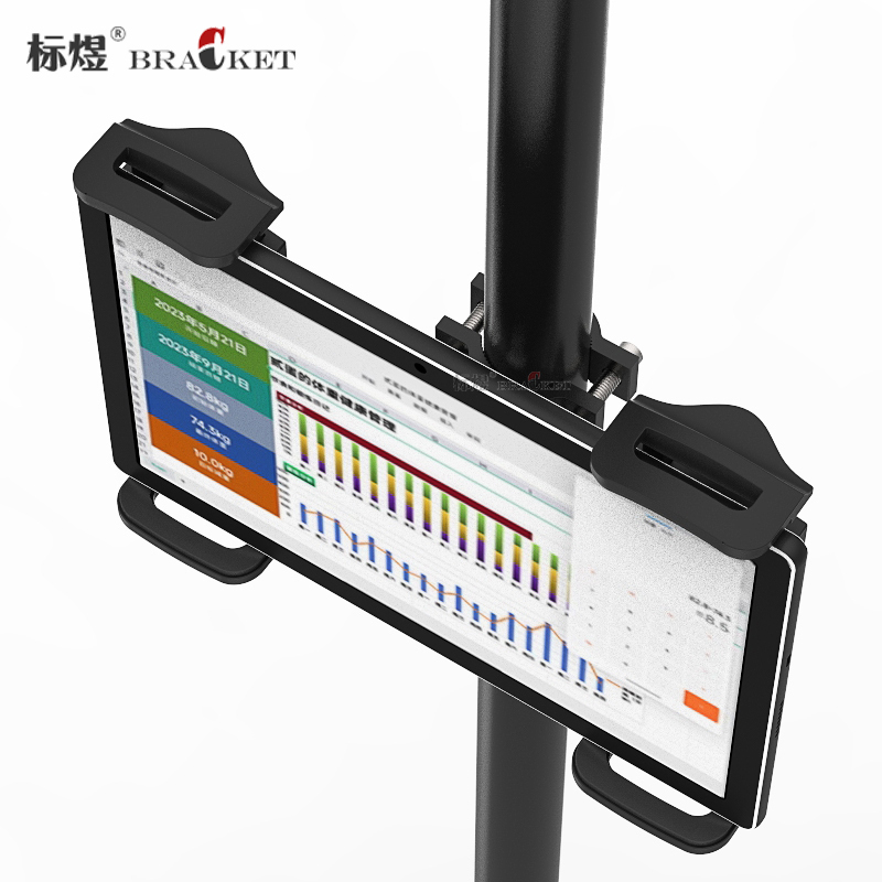 Large Tablet Stand with Round Tube Tripod, Expandable Clip, Adjustable Horizontal and Vertical Screen Rotation, Dual Card Holder for Secure Fixation