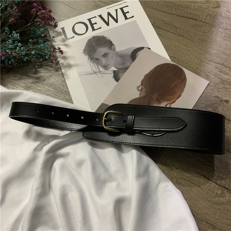 Vintage Wide Belt for Women, Korean Style, Two-Layer Leather Decoration, Versatile for Coats, Suits, Dresses, Sweaters, Waist Cincher