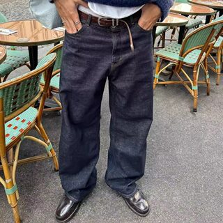 Blank Map13Oz Dark Blue Raw Denim 2021m Fit Classic Loose Straight Cleanfit Jeans for Men